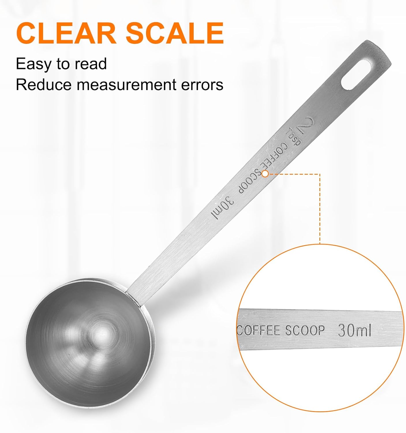 HARFINGTON Coffee Scoop Spoon 2tbsp (6tsp, 30ml) 304 Stainless Steel Long Handle Teaspoon/Tablespoon Measuring Spoons Scoops for Tea Sugar Kitchen, Silver