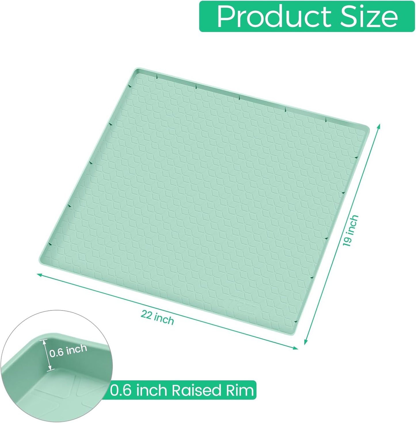 TRZZ Silicone Waterproof Under Sink Mat 22" x 19", Drip Tray and Cabinet Liner for Kitchen and Bathroom, Prevents Water Damage and Organizes Cabinets (Mint Green)