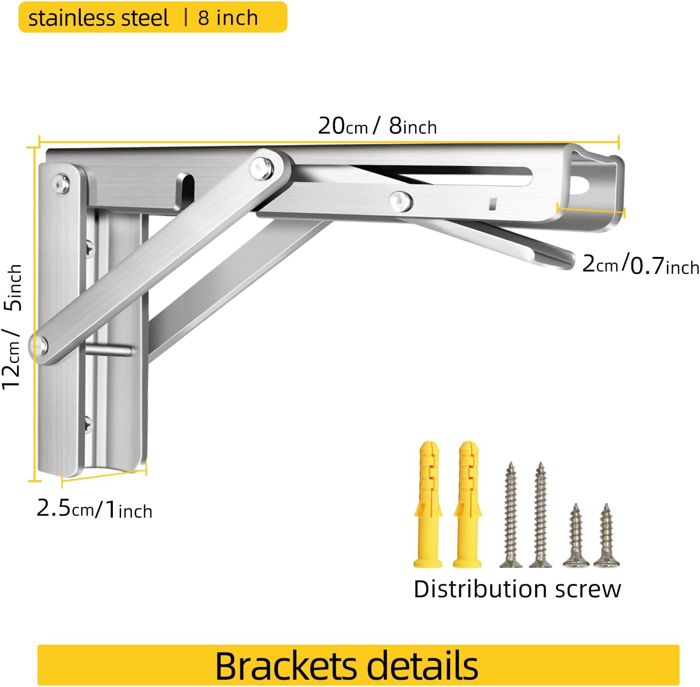 Folding Shelf Brackets Heavy Duty Stainless Steel – Wall Mounted Collapsible Table Bracket for DIY Workbench, RV Countertop, Kitchen Folding Desk 2 Pack