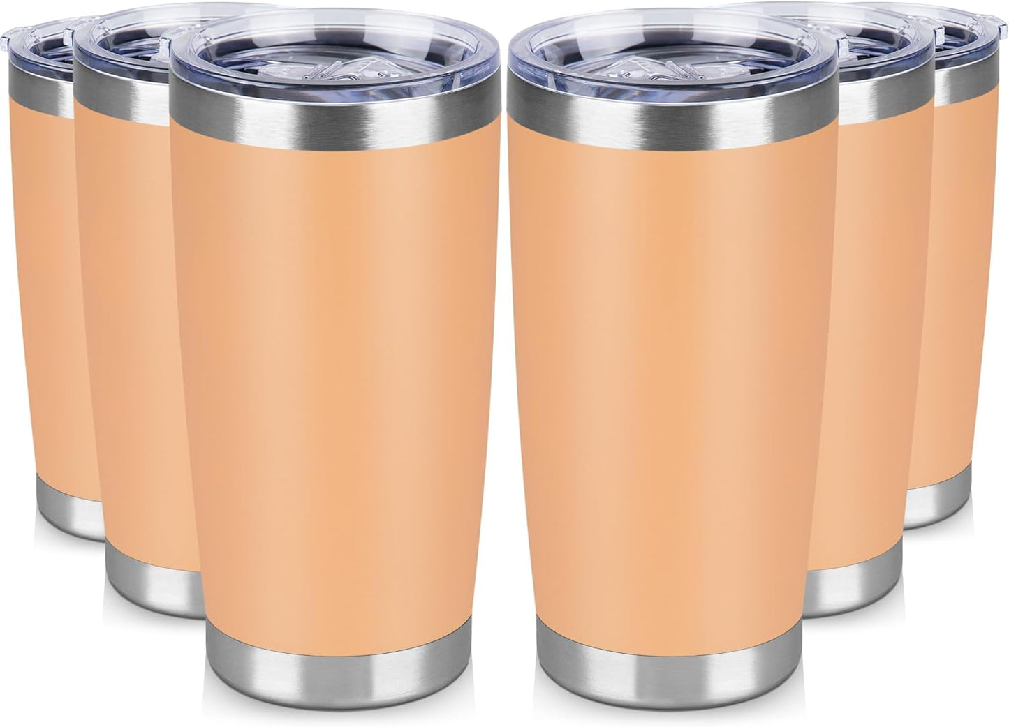 20 oz Tumbler Stainless Steel Tumblers Bulk with Lid Double Wall Insulated Coffee Tumbler Cups for Hot & Cold Drinks Powder Coated Travel Coffee Tumbler Mug Metal (Cream Orange, 6 pack)