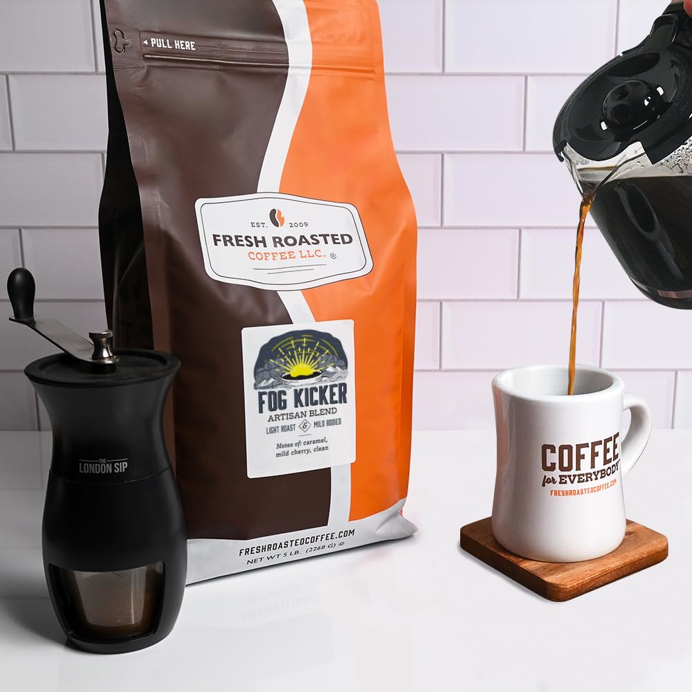 Fresh Roasted Coffee, Fog Kicker, 5 lb (80 oz), Light Roast, Kosher, Ground