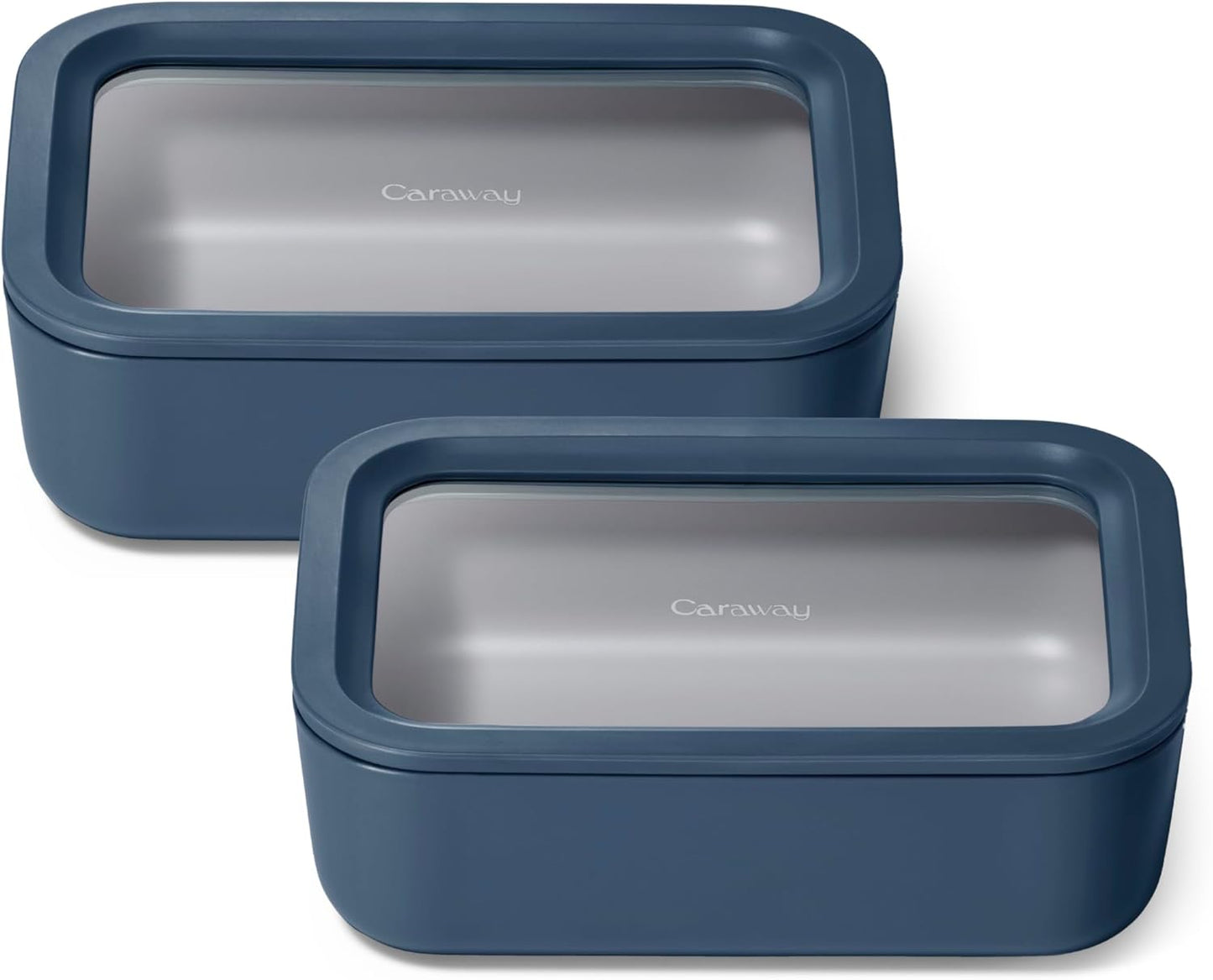 Caraway 2pc Glass Food Storage Set - 6.6 Cup Food Containers (2) - Ceramic Coated - Non Toxic, Non Stick Lunch Box with Lids. Dishwasher, Oven, & Microwave Safe - Navy