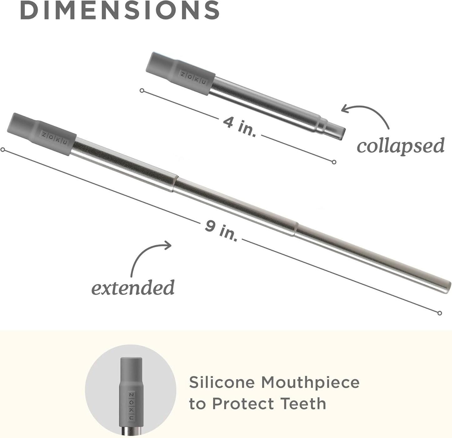 ZOKU Reusable Metal Straws with Case for Travel, Purple, Grey and Red - Collapsible Stainless Steel Drinking Straws with Silicone Tips and Cleaner Brushes, Ideal for Key Chains, Pockets, Purses
