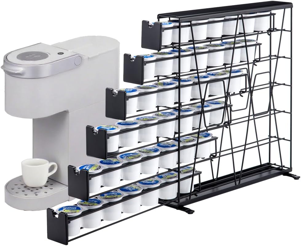 FlagShip 6-Tier Coffee Pod Holder for K Cup - 42 Capsule Max Capacity Metal Rack, Ultra-Efficient Corner Storage Space Saving Design