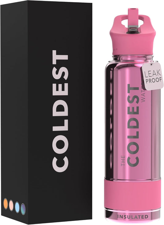 Coldest Insulated Water Bottle with Straw Lid - Stainless Steel Metal Insulated Bottle for Men & Women (Pink Reflections, 40 oz)