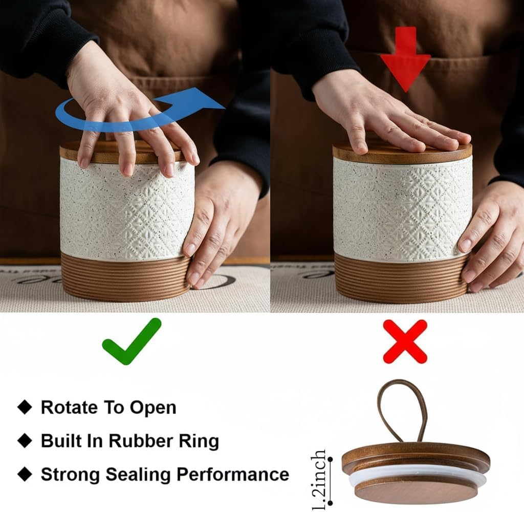 Ceramic Coffee Container Kitchen Food Storage Jars for Spice Sugar Tea Bag, Stackable Farmhouse Jars for Kitchen Pantry - Coffee Bar Accessories Housewarming Weeding Gift - White & 42 fl.oz