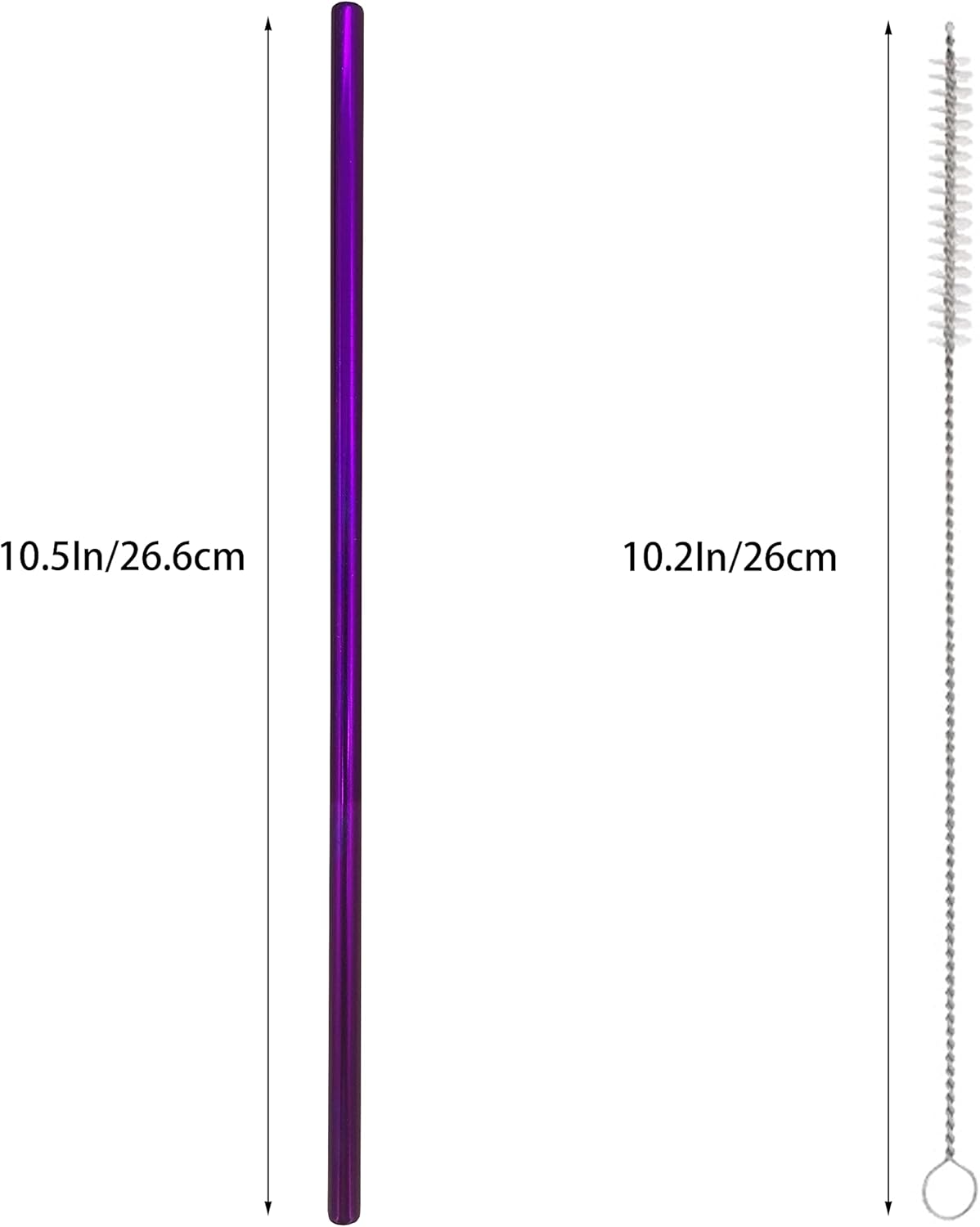 10 Pcs Stainless Steel Straws, Reusable Drinking Straws, Straight Metal Straw Sets with 2 Pcs Cleaning Brushes (10.5 Inch, Purple)
