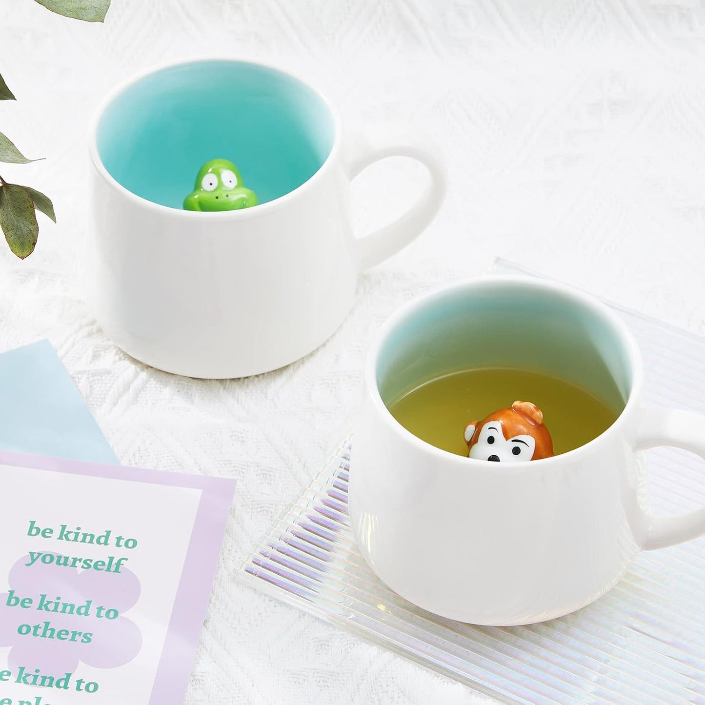 Green Dinosaur Ceramic Cup Hidden 3D Animal Inside Mug,12 oz Cute Cartoon Handmade Figurine Mugs,Christmas Birthday Surprise for Friends Family or Kids (Green Dinosaur)