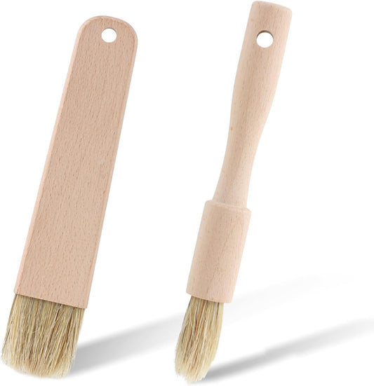 2 Sets Cooking Brush with Wooden Handle Natural Bristles Oil Brush for Cooking Butter Brushes for Oil and Sauce Pastry Brushes for Baking Kitchen Basting Spreading Baking Grilling Bbq Barbecue Food