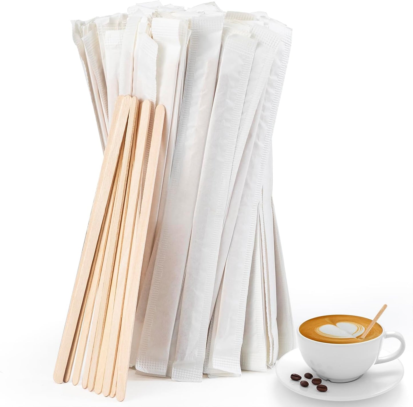 250 Pcs Coffee Stirrers 5.5 Inch Wood Coffee Stir Sticks Individually Wrapped Wooden Stir Sticks Disposable Wood Stir Sticks Eco-Friendly Wood Coffee Stir Sticks for Coffee, Cocktail (250 PCS)