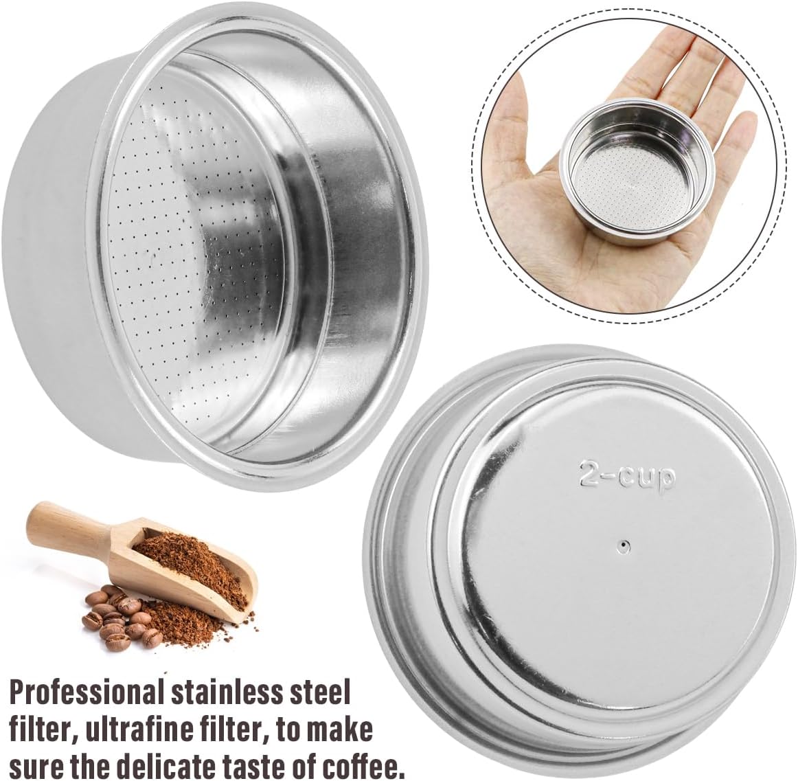 51mm Coffee Filter Basket, Stainless Steel Coffee Filter, Double Layer Pressurized Espresso Maker Accessories, 2PCS