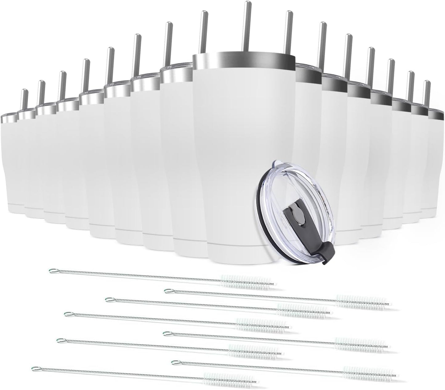 16 Pack 20oz Stainless Steel Tumblers Bulk Reusable Travel Mugs with Lid, Double Wall Powder Coated Coffe Cup for Home, Office, Outdoor Suitable for Vehicle Cup Holders