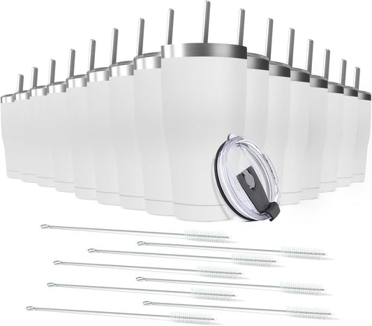 16 Pack 20oz Stainless Steel Tumblers Bulk Reusable Travel Mugs with Lid, Double Wall Powder Coated Coffe Cup for Home, Office, Outdoor Suitable for Vehicle Cup Holders