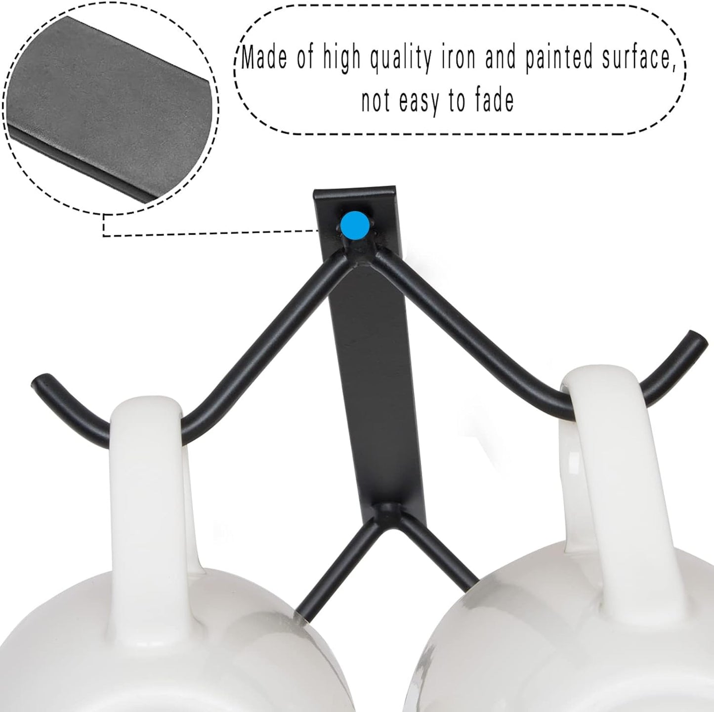 Cabinet Hook Mug Holder - Hanging Coffee Cup Rack for Kitchen, Under Cabinets Metal Hangers Organizer Shelf Storage Utensil （Black）