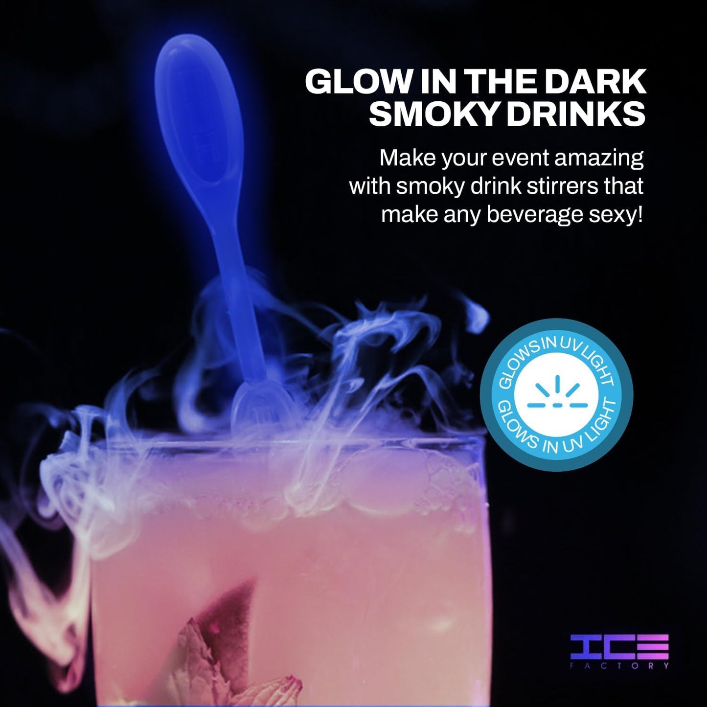 Icicle Cocktail Stirrer, Dry Ice Swizzle Sticks for Smokey Cocktails, Drinks, and Coffee, Glows In The Dark, (Use with Dry Ice), 10 Pack