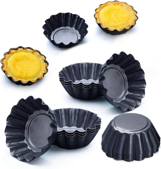 12 Packs Egg Tart Mold, Size 2.6 x 0.9inch, Cupcake Cake Muffin Mold Tin Pan Baking Tool, Carbon Steel