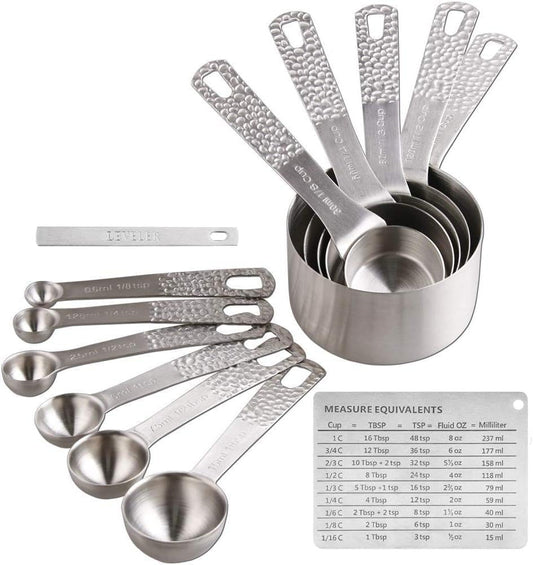 Measuring Cups and Spoons Set 13, 18/8 Stainless Steel Measuring Cups and Spoons Set for Baking and Kitchen, Metal Measuring Cups Set