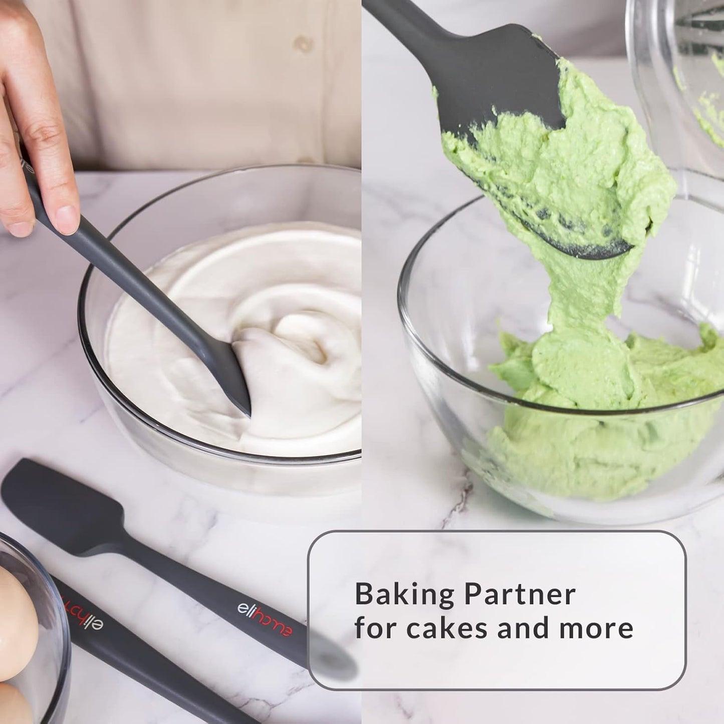 Elihome Chef Series 3 Piece Silicone Spatula Set - 600°F Heat Resistant Non Stick Rubber Kitchen Scraper Spatulas for Cooking, Baking, Mixing – BPA Free and LFGB Certified Silicone(Black)