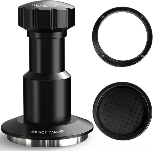 Espresso Tamper Kit, 58.35mm Spring-Loaded Calibrated Coffee Tamper with Click Feedback, Self-Leveling Ripple Base, Espresso Press Tool Compatible with 58mm Espresso Machines Portafilter, Black