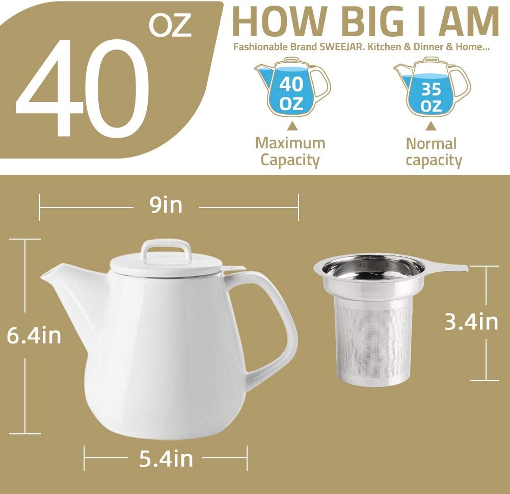 Sweejar 40oz Tea pot with Removable Stainless Steel Infuser,Dishwasher Safe Tea Pots for Loose Tea,Tea Pots with Infuser for Chrismas Women Gift (Red)