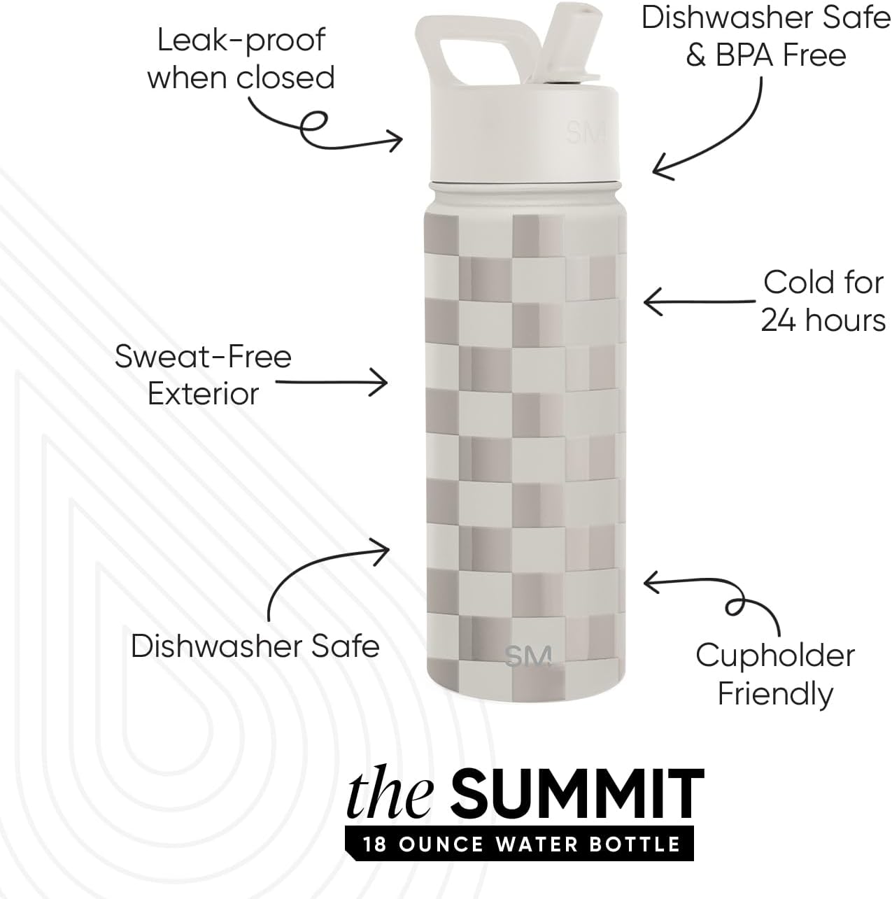 Simple Modern Kids Water Bottle with Straw Lid Vacuum Insulated Stainless Steel Metal Thermos Bottles | Reusable Leak Proof BPA-Free Flask for School | Summit Collection | 18oz, Checkmate