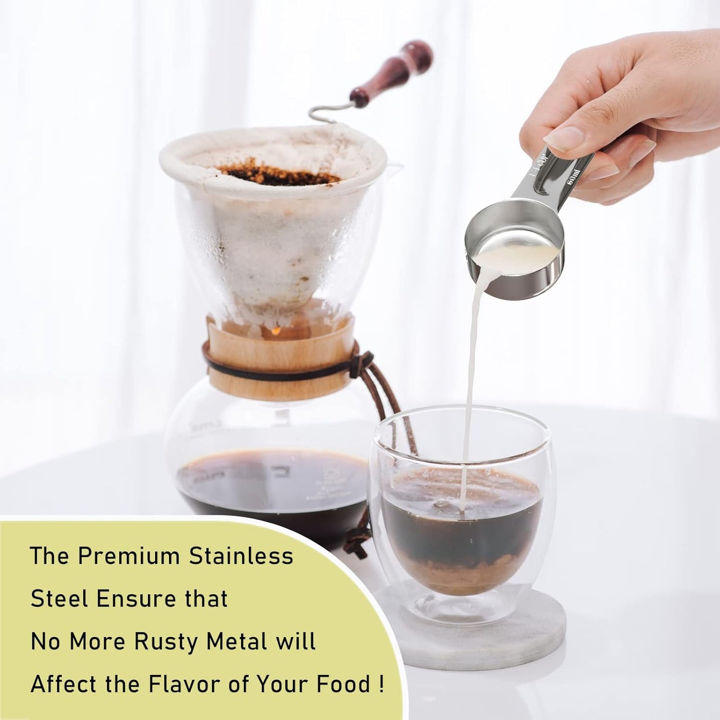 2PCS 1/4Cup (60ml, 2oz) Single Measuring Cup, Stainless Steel Measure Scoop, Metric and US Measurement, Dishwasher Safe