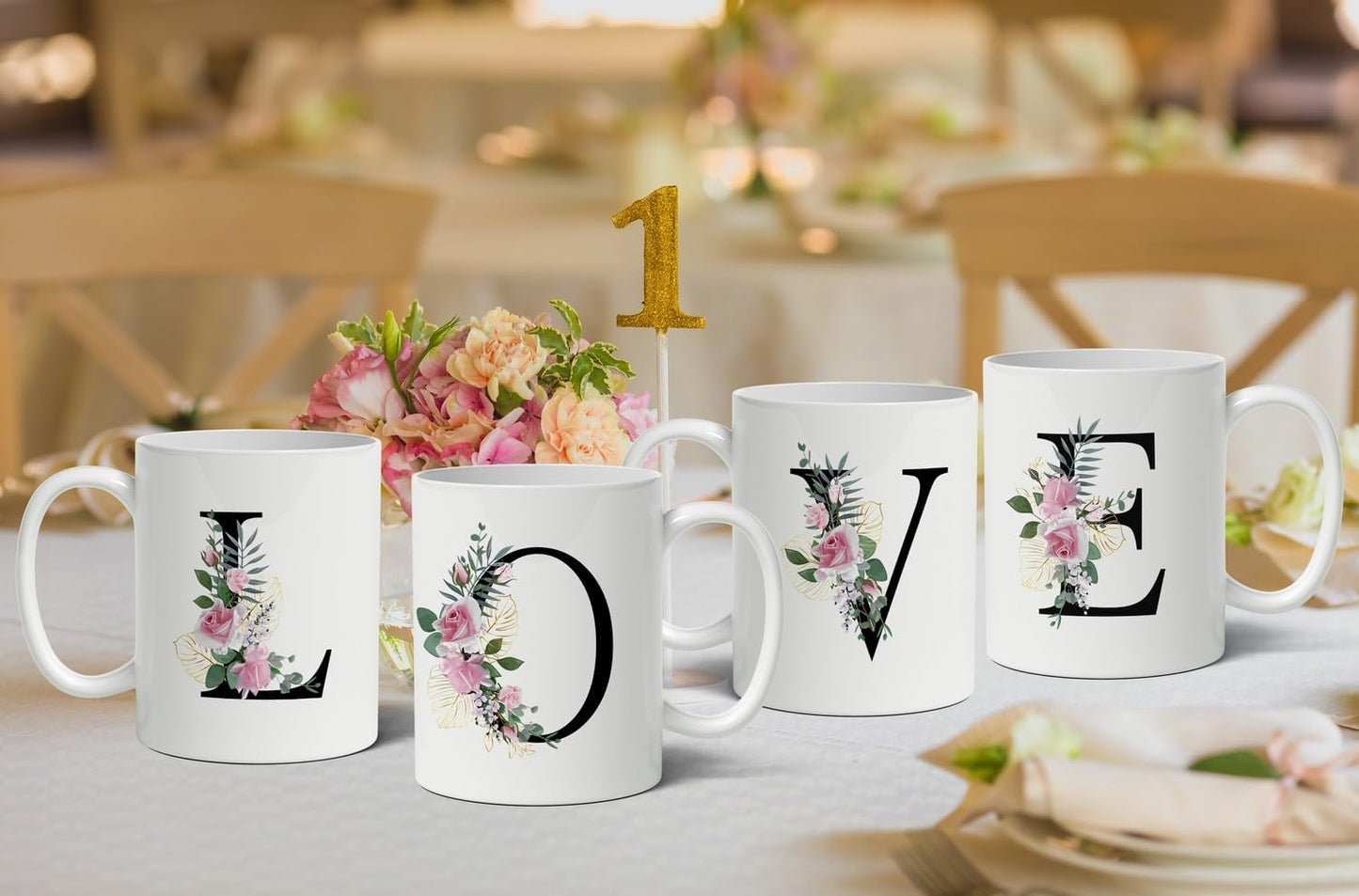 Retreez Initial A-Z Floral Botanical Bouquet Alphabet Monogrammed Monogram Mug 11 Oz Ceramic Tea Coffee Mugs - Appreciation Thank You Wedding Birthday Gifts for her friend coworker sister - E Initial