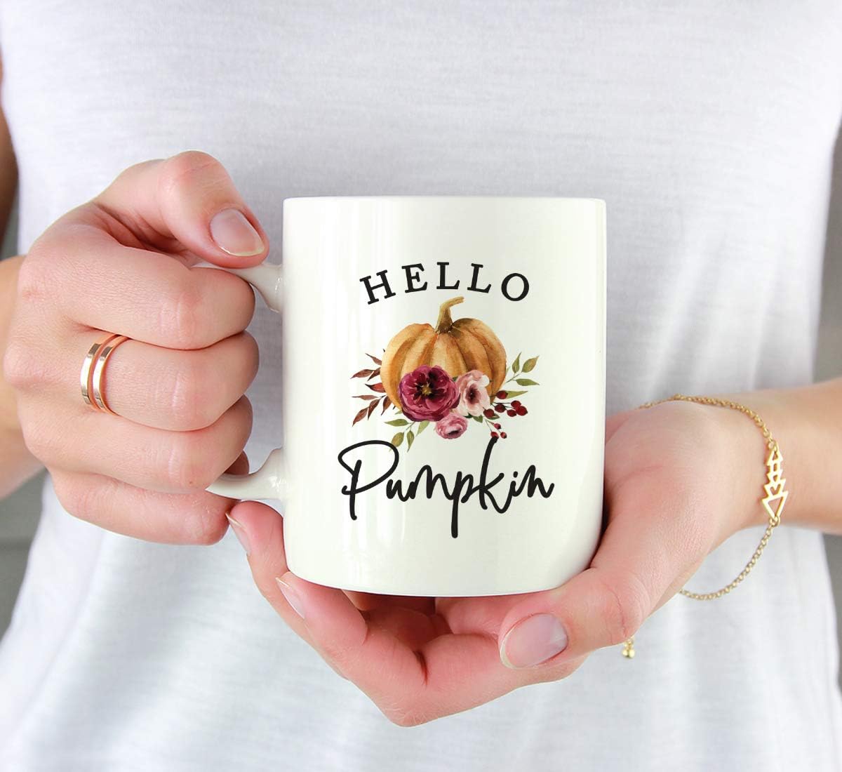 Andaz Press Fall Burgundy Marsala 11oz. Ceramic Coffee Tea Mug, Hello Pumpkin, 1-Pack, Pumpkin Floral Graphic, Birthday, Friend, Family, Coworker, Autumn Season, Festive Holiday Ideas