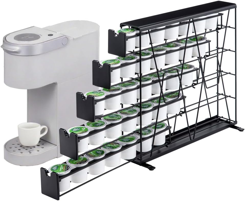 FlagShip 5-Tier Corner Coffee Pod Organizer for K Cup - 35 Capsules Metal Storage, Space-Saving Kitchen Countertop Rack Wall Mountable