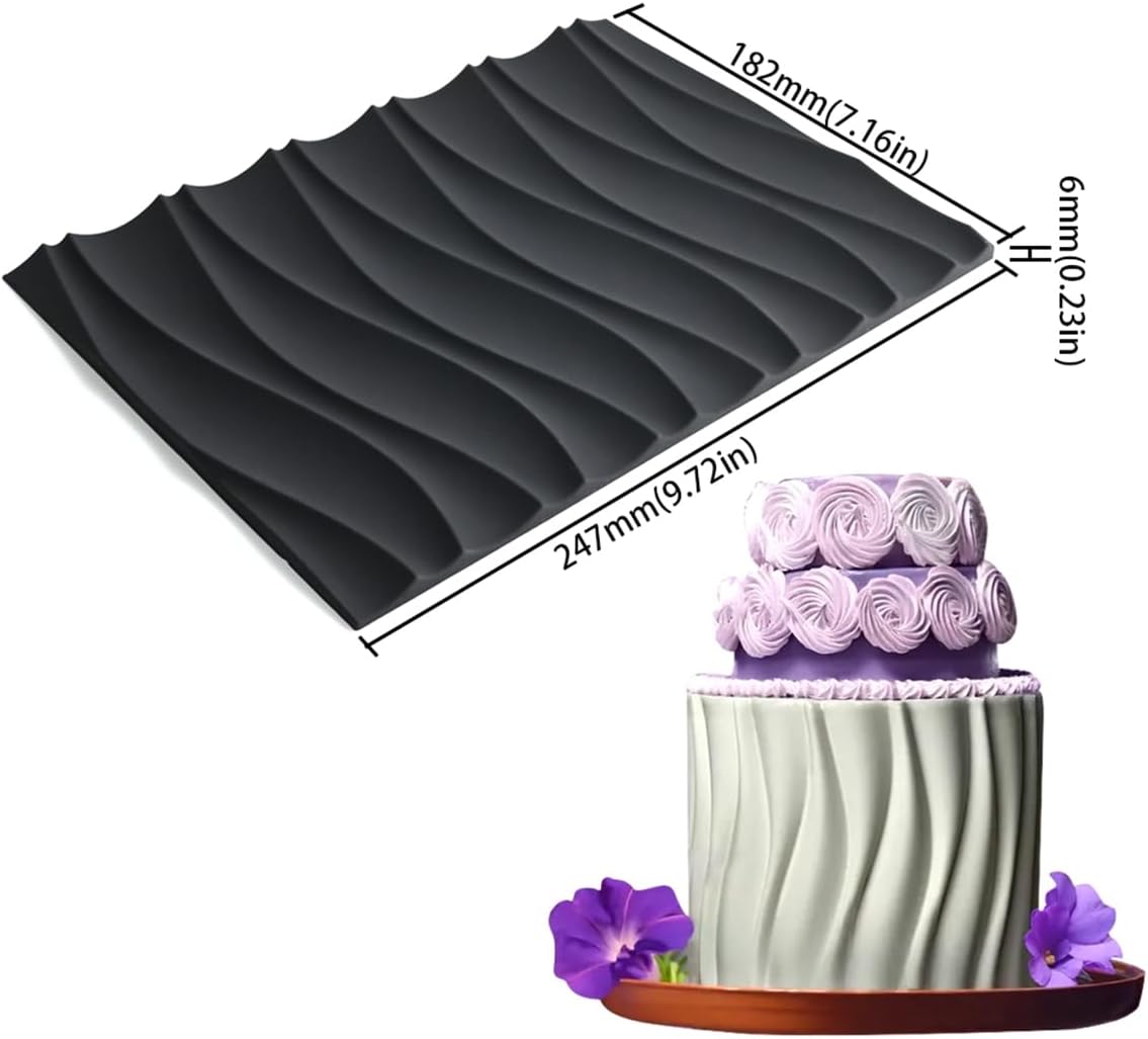 mostsom Silicone Lace Mold for Fondant, Wave Pattern Embossing Mat, and Decorating – Flexible Food-Grade Mold for Cake, Chocolate, Resin, Soap, Clay Crafts (D_Wave)