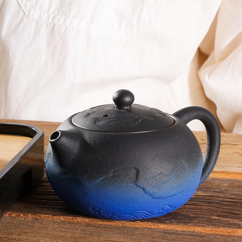 LURRIER Gongfu tea sets, Portable Ceramic TeaSet, Asian Tea sets for adult, Tea Gift sets, Grey leather case, Portable Travel Bag,Home,Gifting,Outdoor and Office(XBlack and Blue)