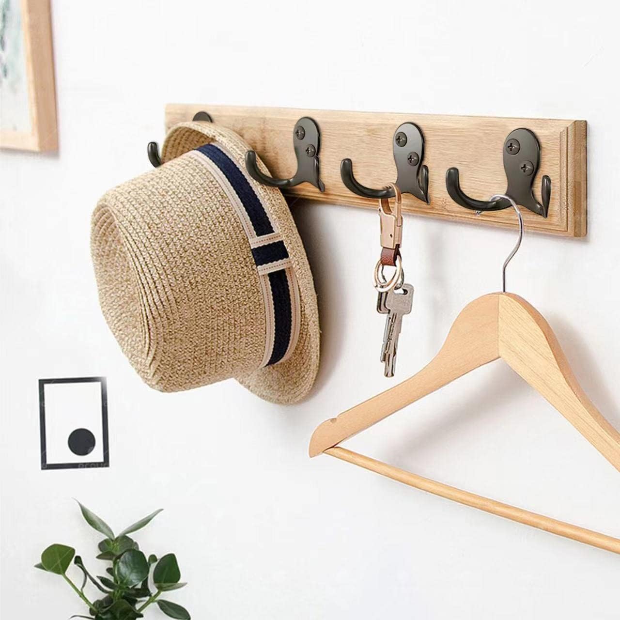 12 PCS Heavy Duty Coat Hooks - Wall Mounted Hooks for Coats, Backpacks, Robes & Hats - Includes 24 Screws