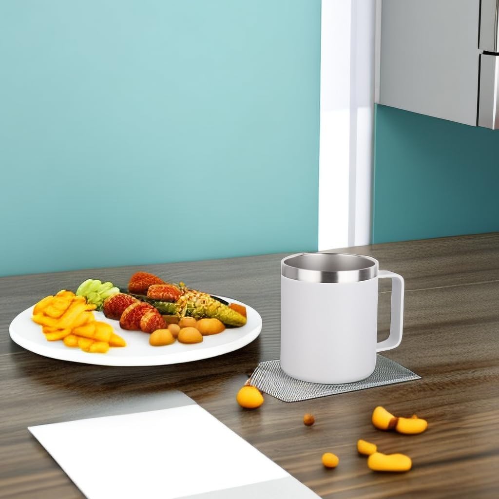 Volhoply 14oz Insulated Stainless Steel Coffee Mug with Lid Bulk 4 Pack,Not Suitable for Sublimation,Double Wall Vacuum Travel Coffee Cup with Handle, Reusable Metal Camping Mugs Keep Cold(White,4)