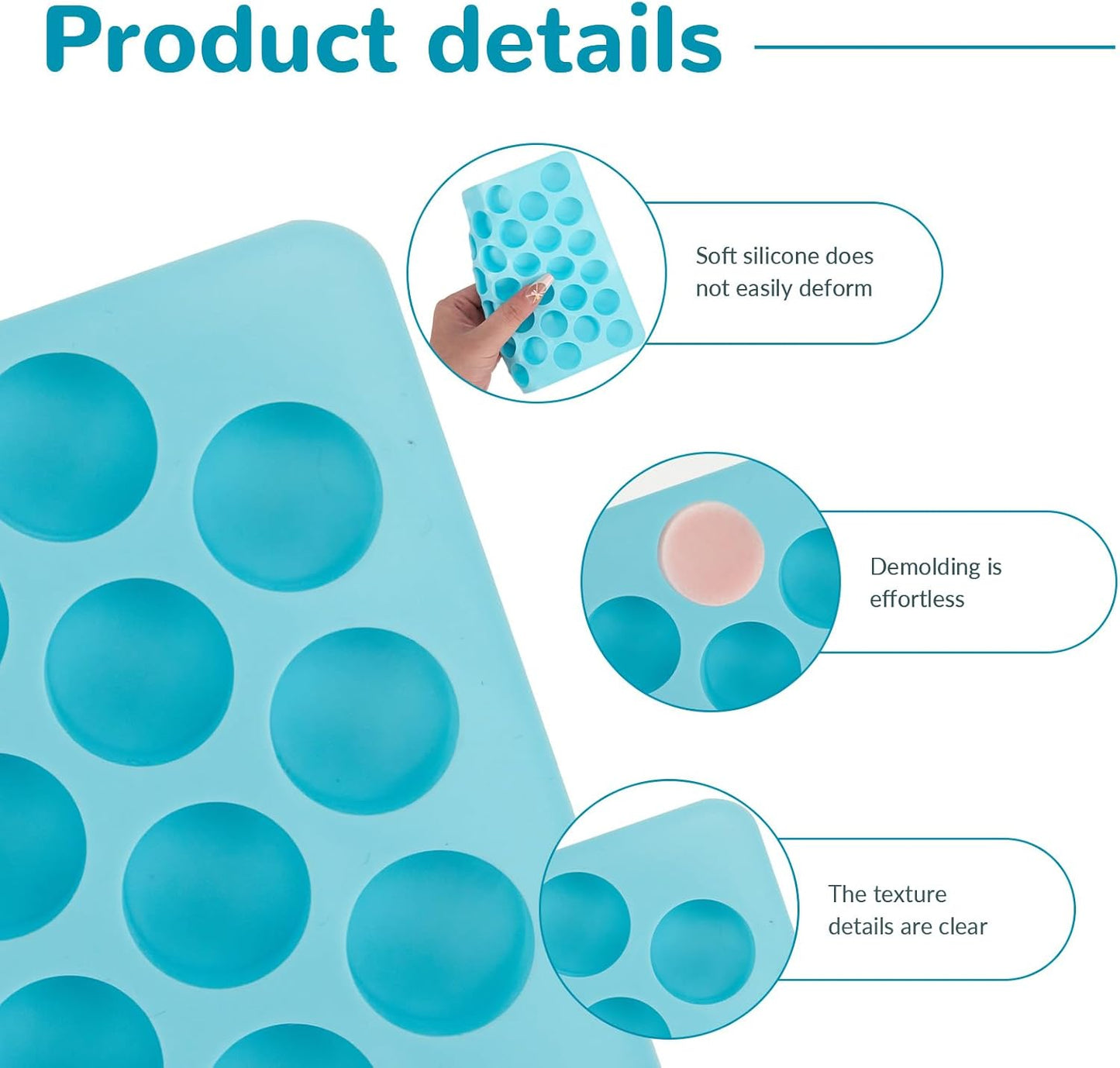 3 Pcs Round Chocolate Silicone Molds for Candy, Gummy, Caramels, Ganache, Ice Cubes, 55 Cavity Per Piece