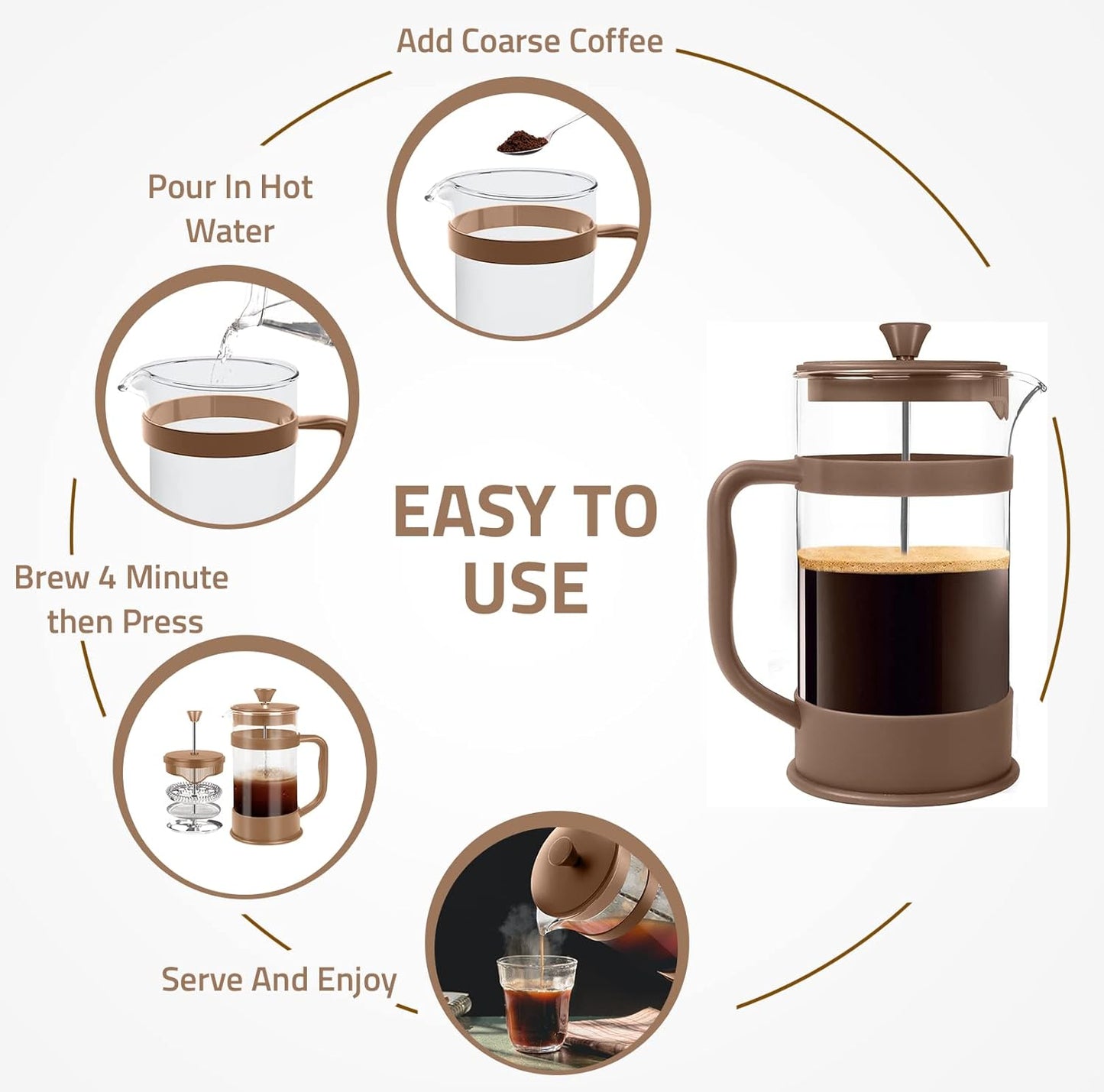 Utopia Kitchen 12 Ounce 0.35 Liter French Press Coffee Maker, Tea Maker, Travel Coffee Presses, Heat Resistant Thickened Borosilicate Coffee Pot for Camping Travel Gifts, Brown Pack of 1
