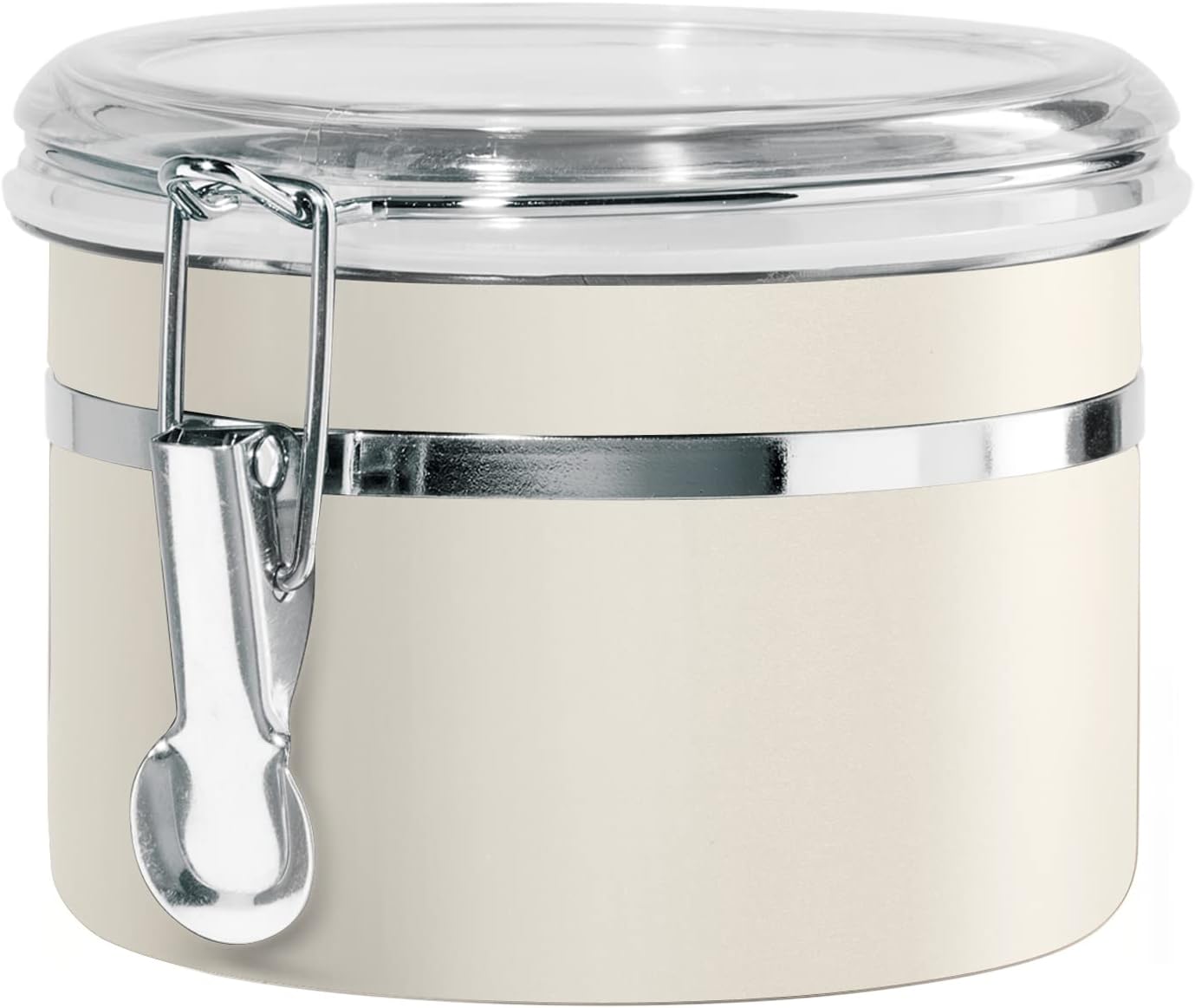 Oggi Stainless Steel Kitchen Canister 26 fl oz, Gray - Airtight Clamp Lid, Clear See-Thru Top - Ideal for Kitchen Storage, Food Storage, Pantry Storage. Size 5" x 3.5".