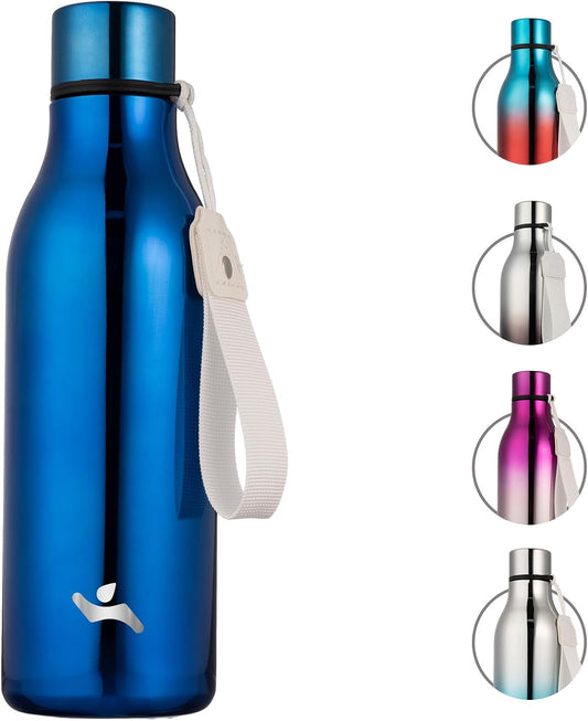 Insulated Water Bottle with Strap,18 oz Double Wall Stainless Steel Vacuum Bottles Metal Water Flask,Shining Blue