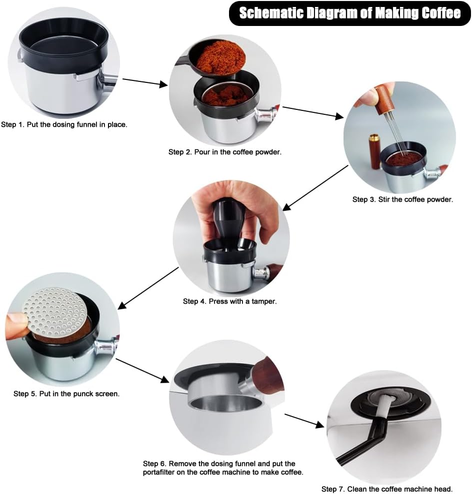 51mm Espresso Tamper Set, 5PCS Coffee Tamper Kit with WDT Tool, Coffee Stirrer, Dosing Funnel, Puck Screen 51mm Espresso Accessories Tampers Kit (Black)