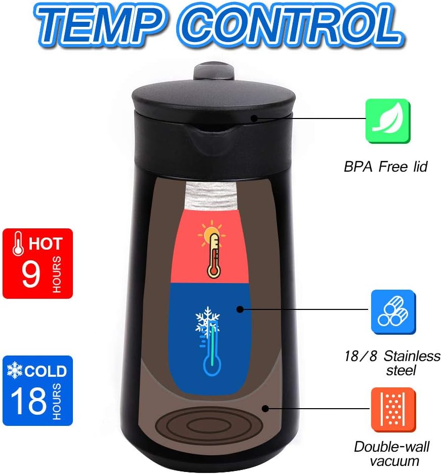 28oz Coffee Carafe Airpot Insulated Coffee Urn Stainless Steel Vacuum Thermal Pot Flask for Coffee, Hot Water, Tea, Hot Beverage - Keep 9 Hours Hot, 18 Hours Cold