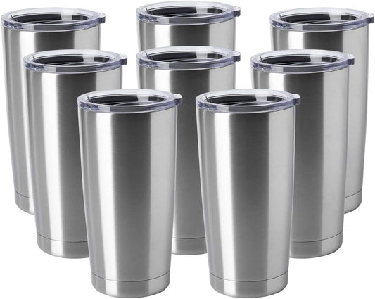 HASLE OUTFITTERS 20oz Tumblers Bulk Stainless Steel Cups with Lid Double Wall Vacuum Insulated Coffee Mugs for Cold & Hot Drinks 8 Pack