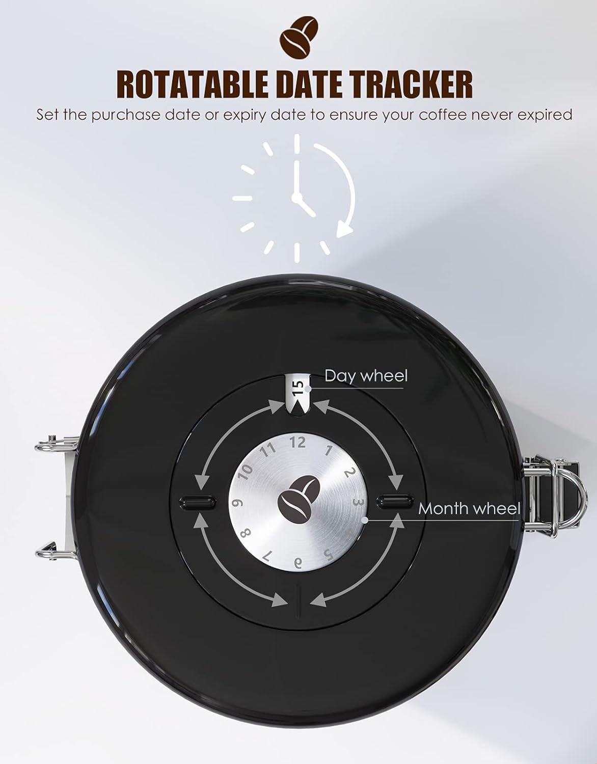 HAIOOU Airtight Coffee Canister, 16OZ Small Stainless Steel Coffee Bean Storage Container with Date Tracker, Measuring Scoop, CO2 Releasing Valves and Mini Tongs for Beans, Grounds and more - Silver