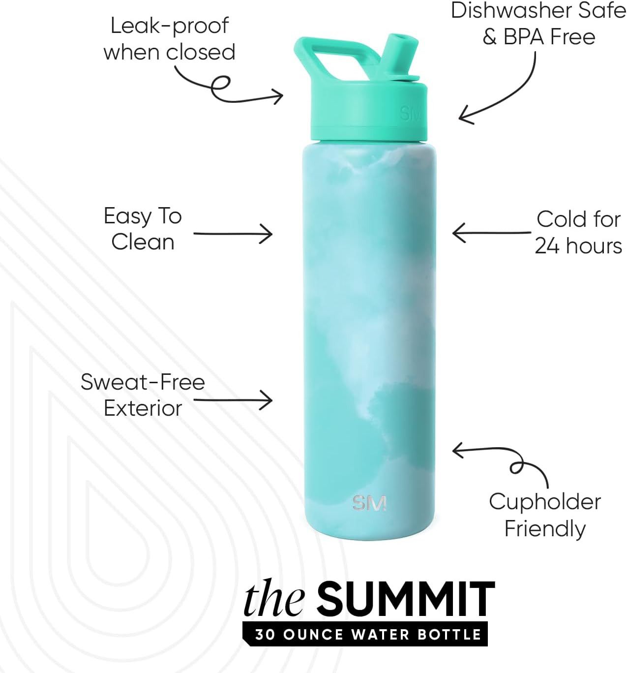 Simple Modern Summit Water Bottle with Straw Lid | Vacuum Insulated Stainless Steel | Leak Proof BPA-Free Cup for Travel, School, Sports | 30oz, Ocean Tide