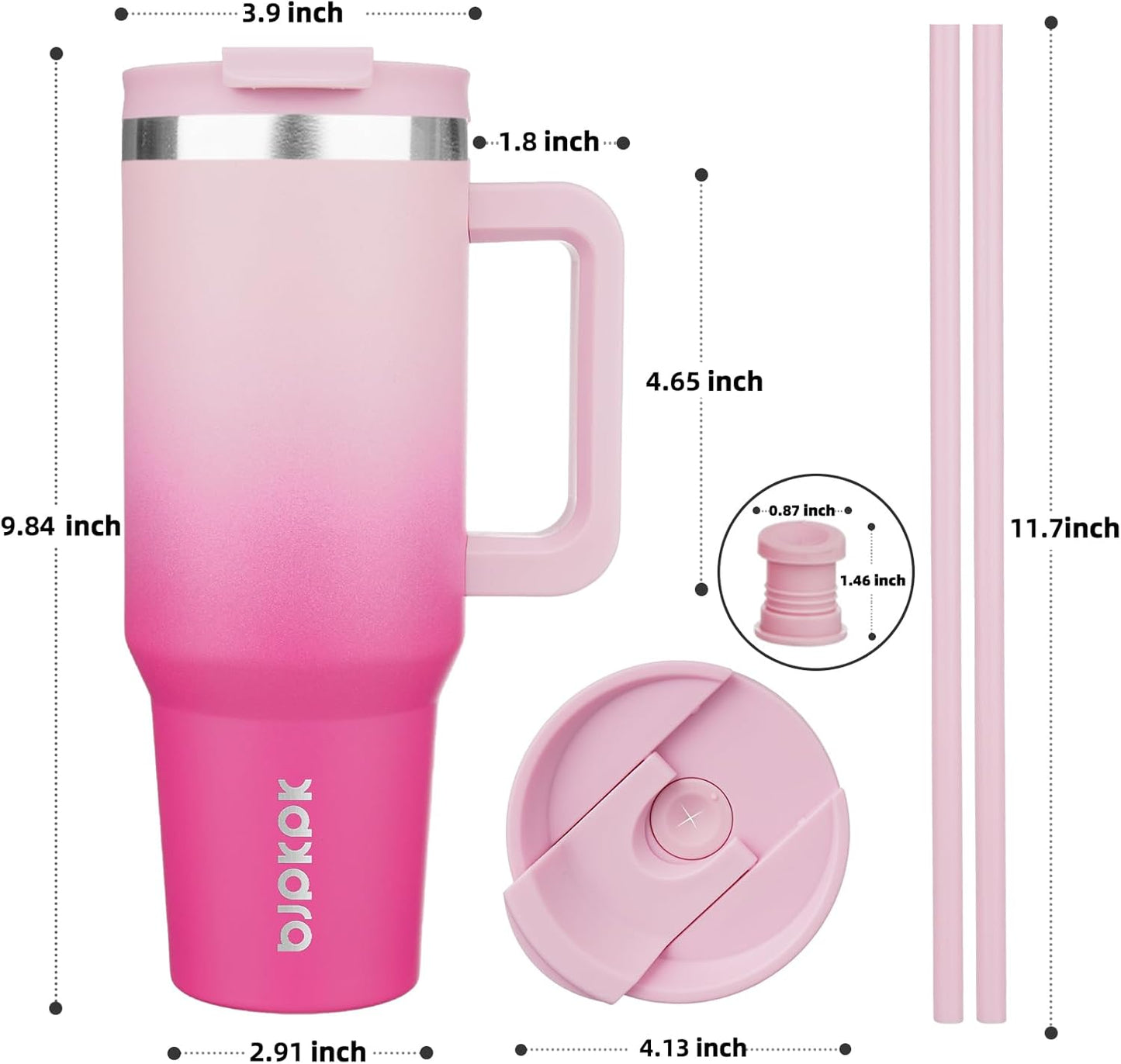 BJPKPK 40oz Stainless Steel Insulated Tumbler With Handle And Lid Straw Travel Coffee Mug Thermal Cup,Cherry Blossom