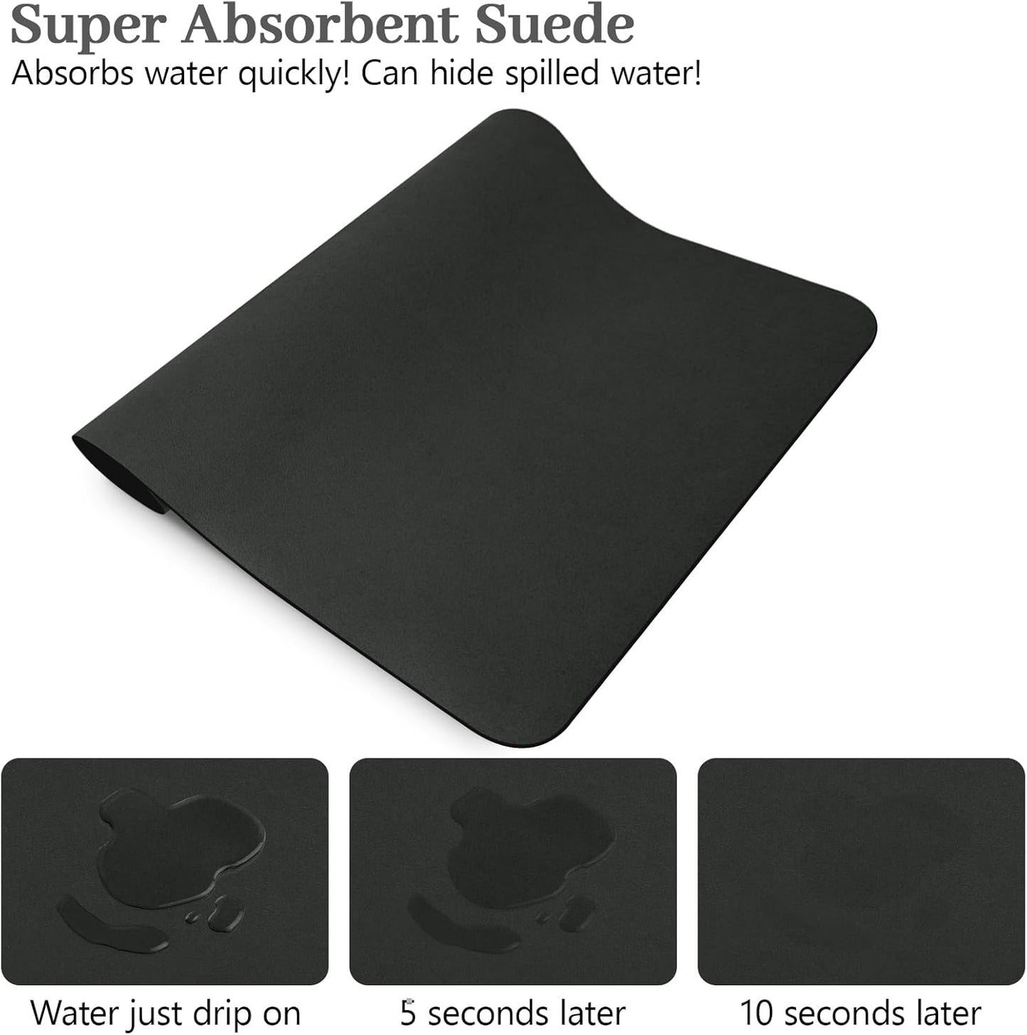 Bloss Coffee Mat 24"x16", Dish Drying Mat for Multiple Usage, Mat for Coffee Bar, Kitchen Counter Mat, Absorbent Hide Stain Rubber Backed Dish Drying Pad - Black