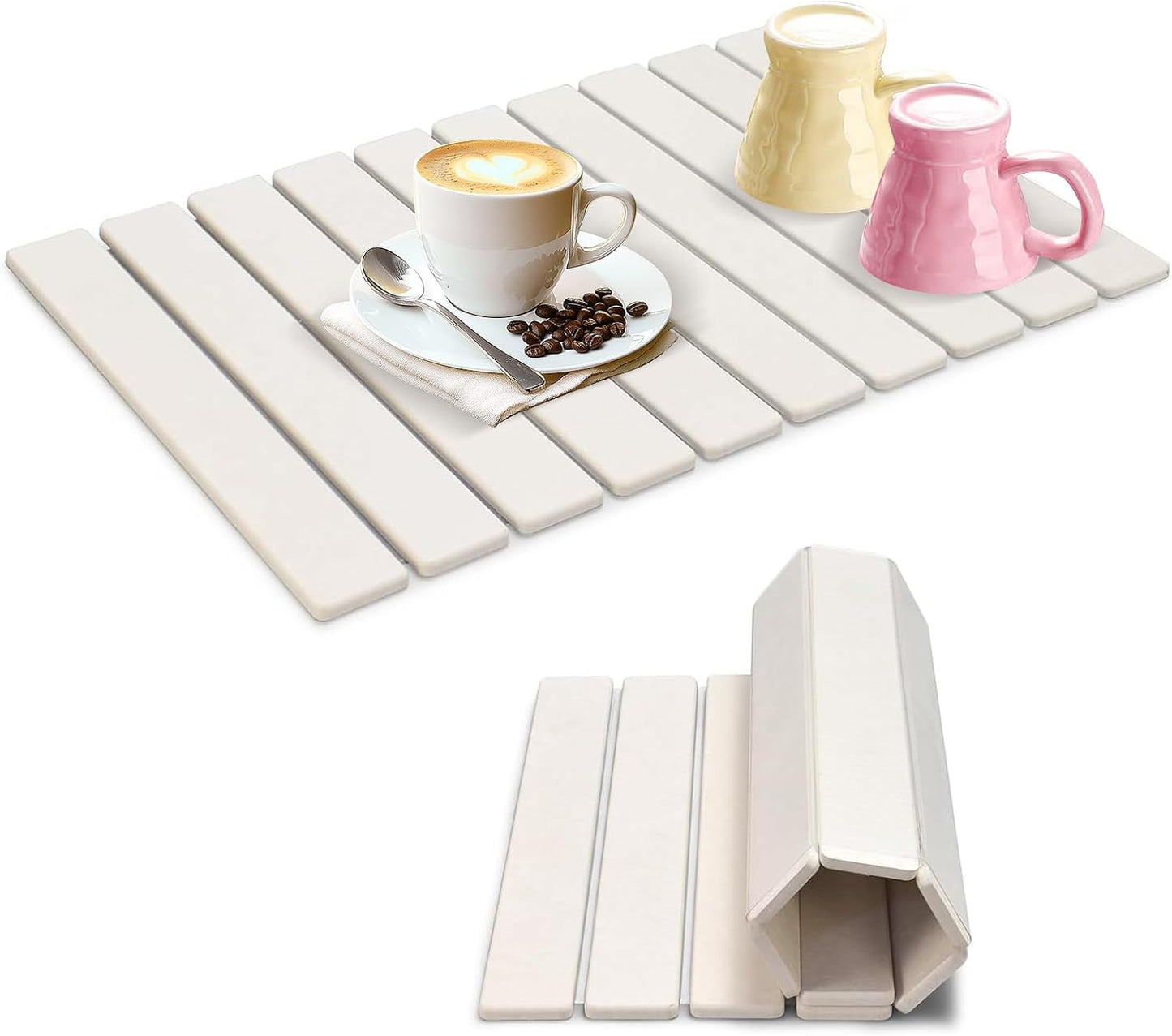 Large Stone Dish Drying Mats for Kitchen Counter, 24"×16", Collapsible quick dry stone mat kitchen, Eco-Friendly, Absorbent Diatomaceous Earth Mats for Dishes Bottles Cups, Match Any Countertop