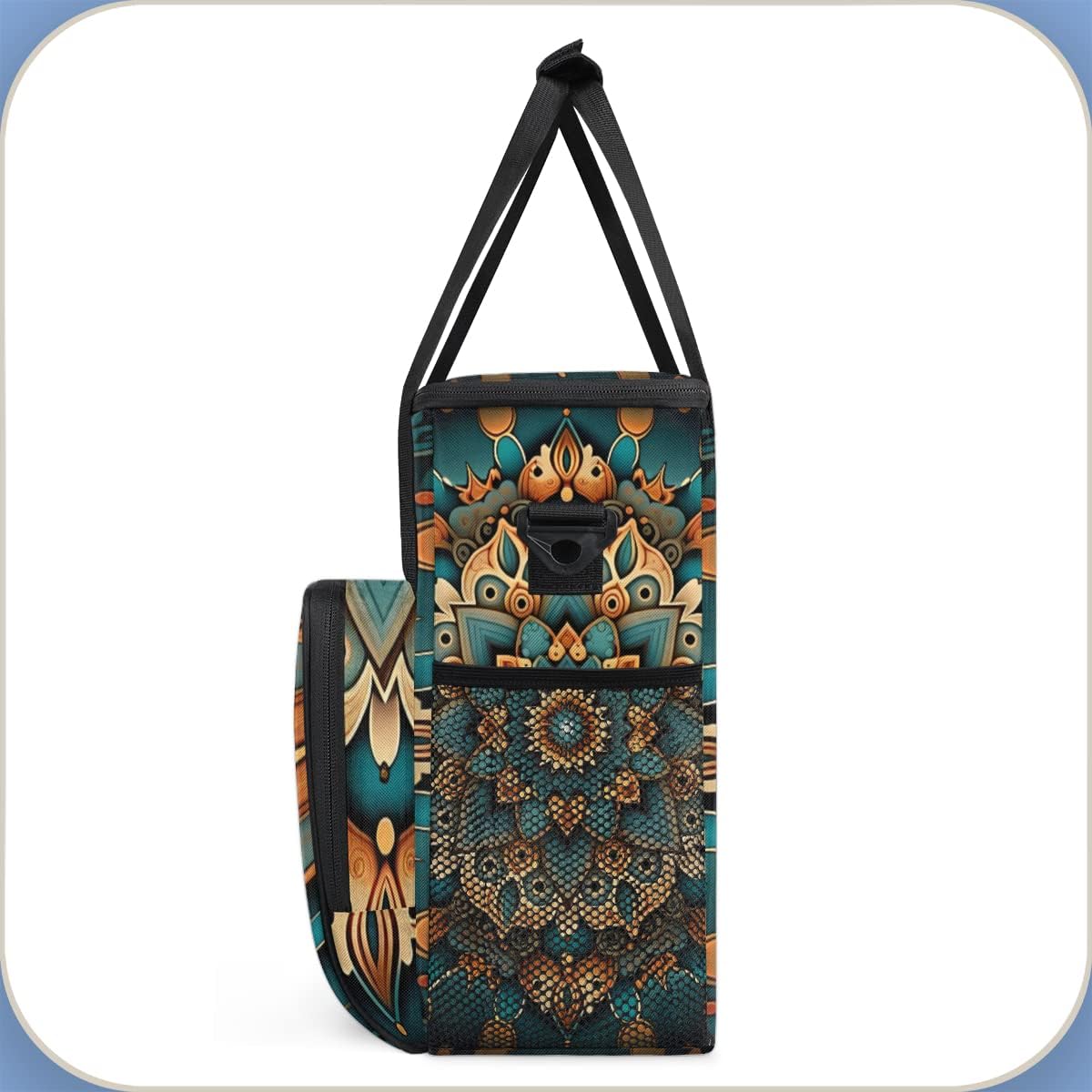 Ethnic Mandala Floral Flowers Coffee Maker Carrying Bag, Coffee Machine Travel Storage Bag Compatible with K-Mini or K-Mini Plus, Portable Single Serve Coffee Brewer Case with Pockets for K-Cup Pods