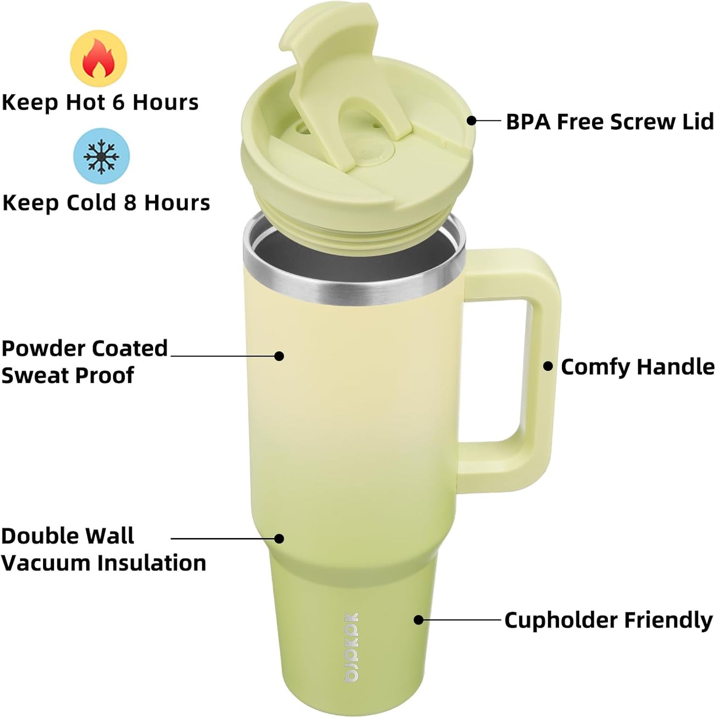 BJPKPK Tumbler With Handle And Straw 40oz Insulated Tumbler Cups With Lid Stainless Steel Travel Coffee Mug,Lime