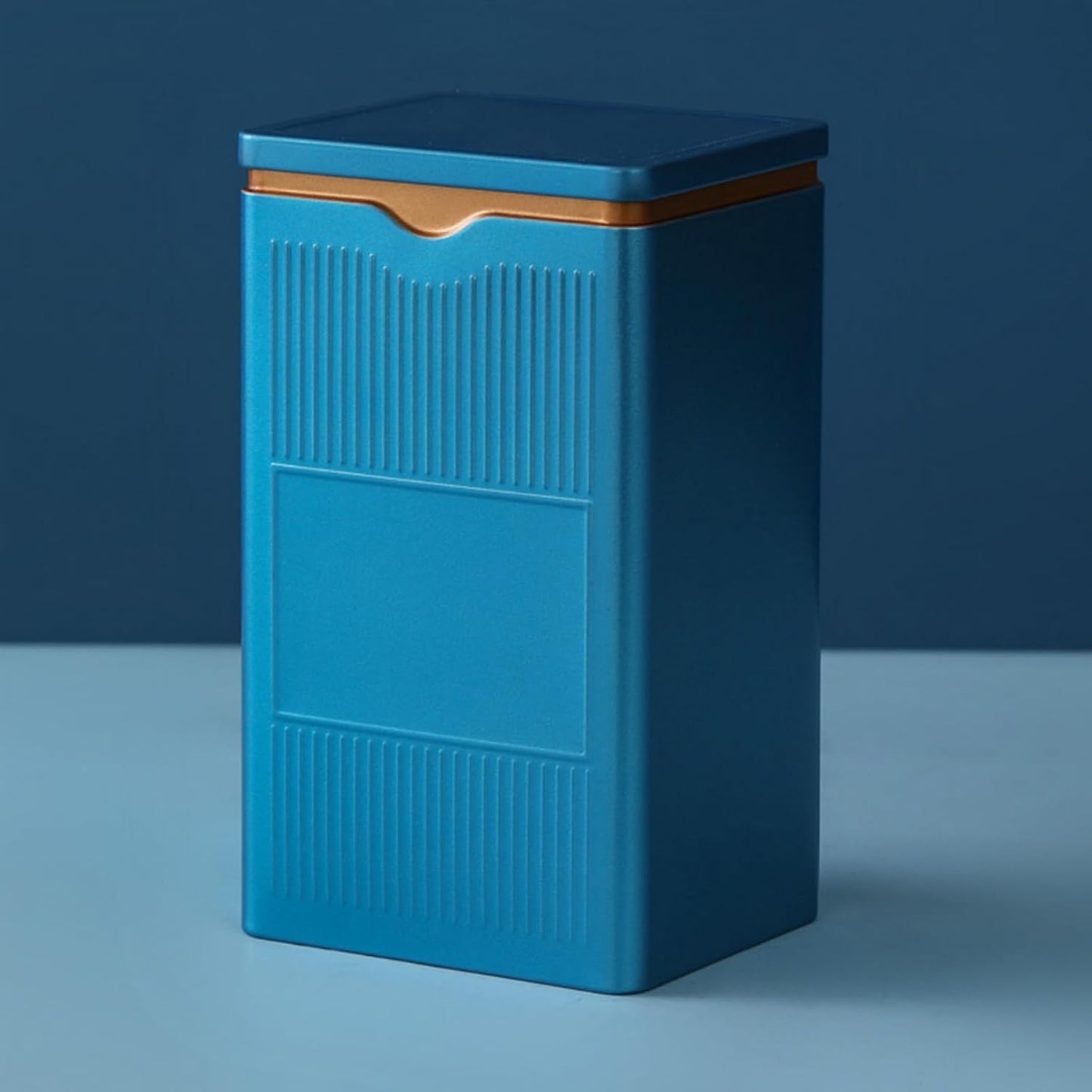 HAN SHENG Square Airtight Tea Tins - Blue, Food Storage Containers for Loose Tea, Coffee, Spices (5.9"x3.4"x2.8")