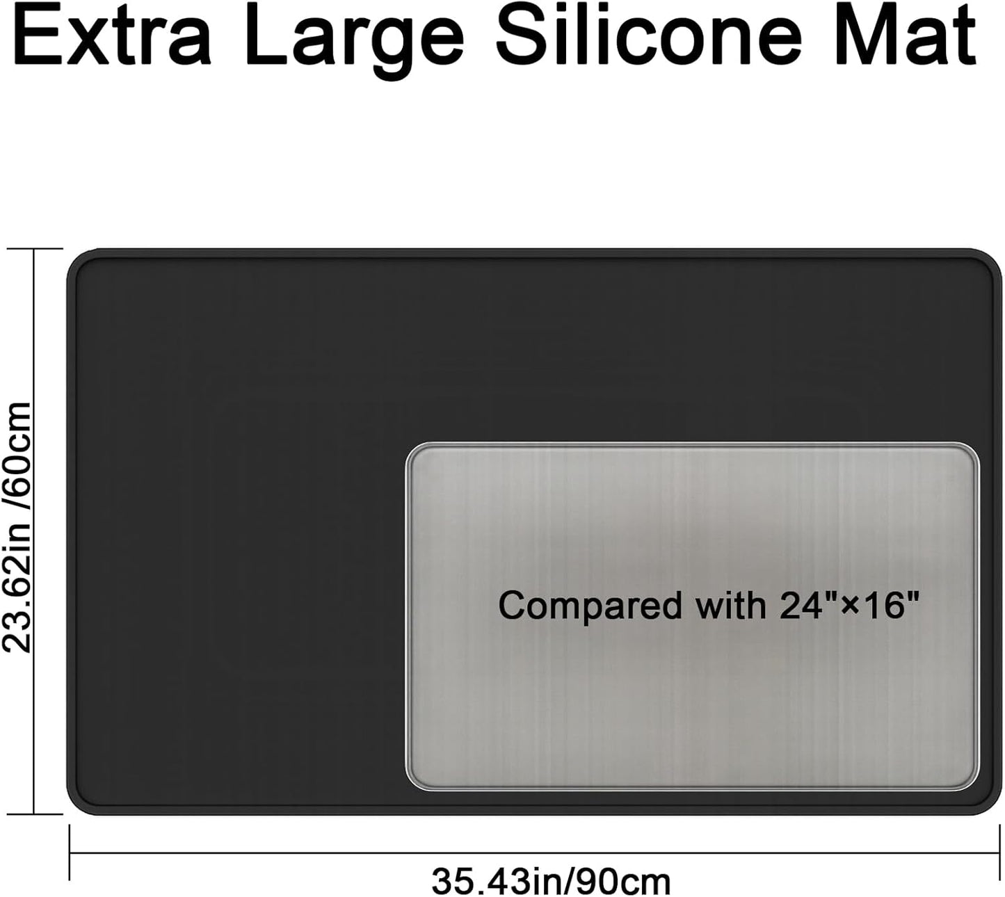 Silicone Baking Mat 35.4"x23.6" Food Grade Silicone Mats for Kitchen Counter Large Countertop Protector Mat with Edge Heightening Non-slip Heat Resistant Mats for Countertop Easy Clean(Black)