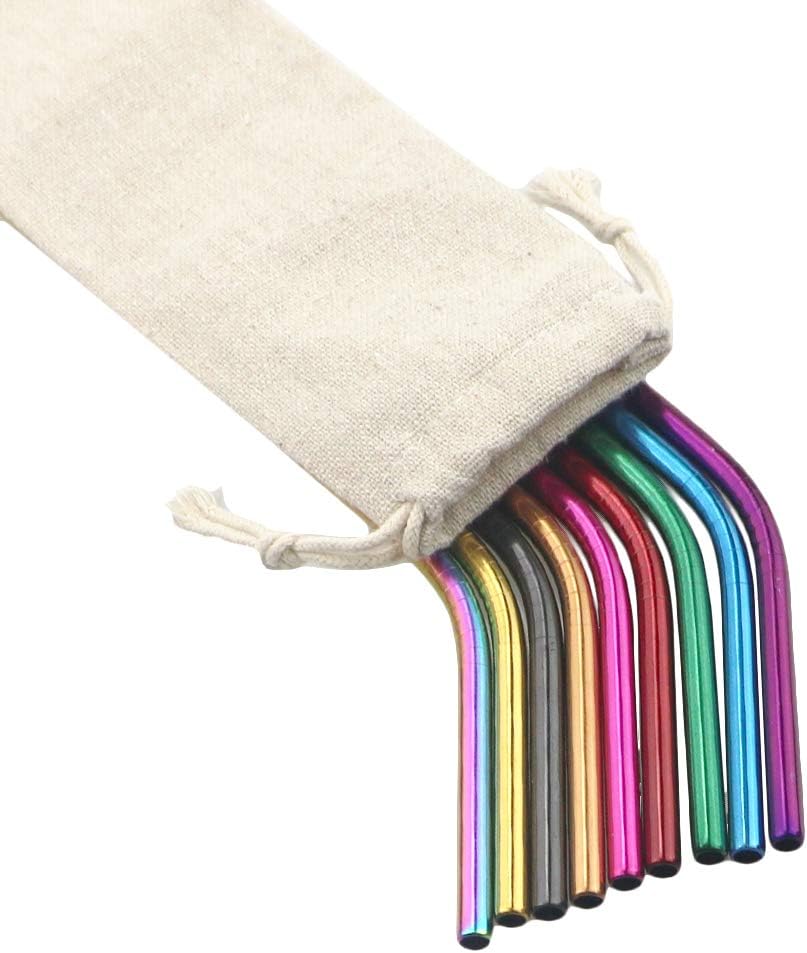 Gugrida Metal Straws Stainless Steel Straws 8.5'' Drinking Straws Reusable 3 Set, Ultra Long Colorful Cleaning Brush for 20 Ounce 30 Ounce for Trail Tumblers Yeti RTIC Ozark, 2 Straight 1 Bent 1 Brush